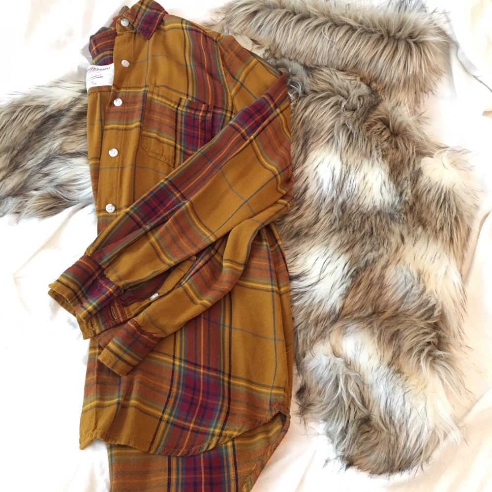 Mustard Yellow Plaid Boyfriend Fit Button Up